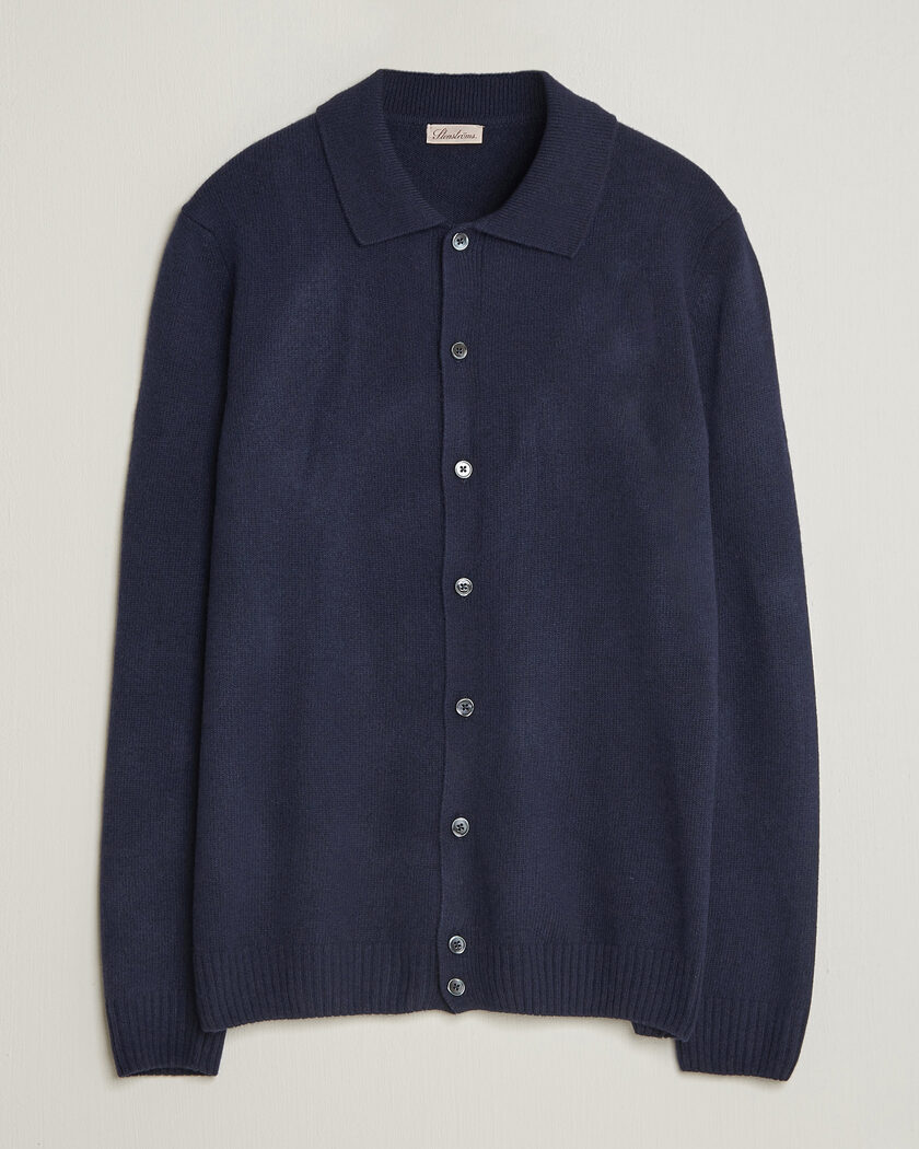 Stenströms Brushed Merino Polo Cardigan Navy – Sininen