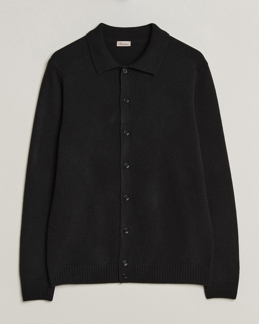 Stenströms Brushed Merino Polo Cardigan Black – Musta