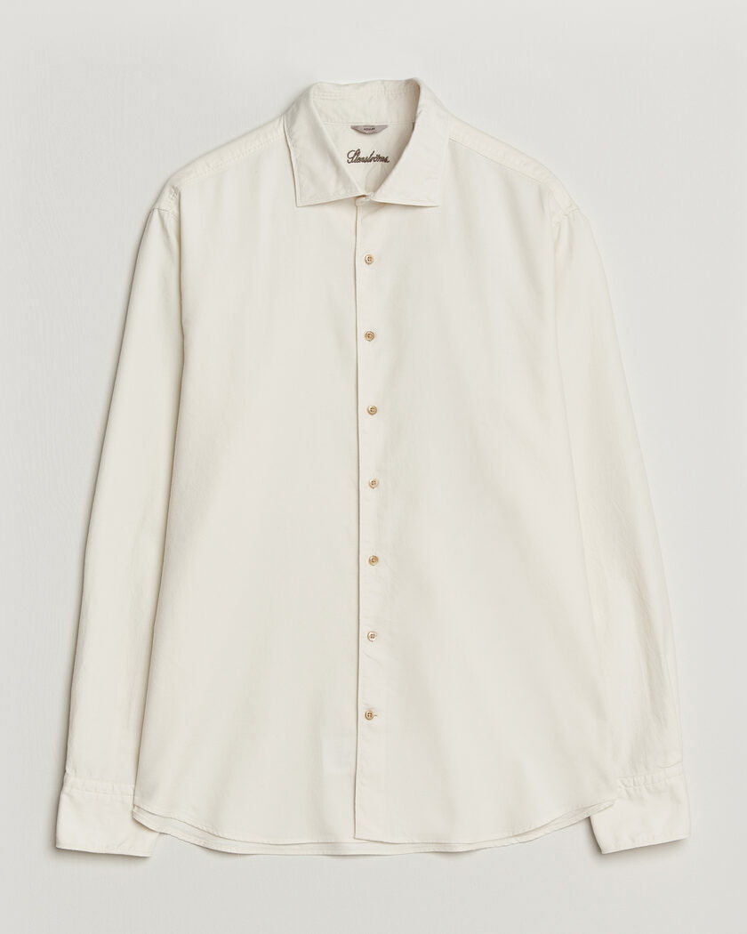  Stenströms Regular Fit Cut Away Flannel Shirt Off White – Valkoinen