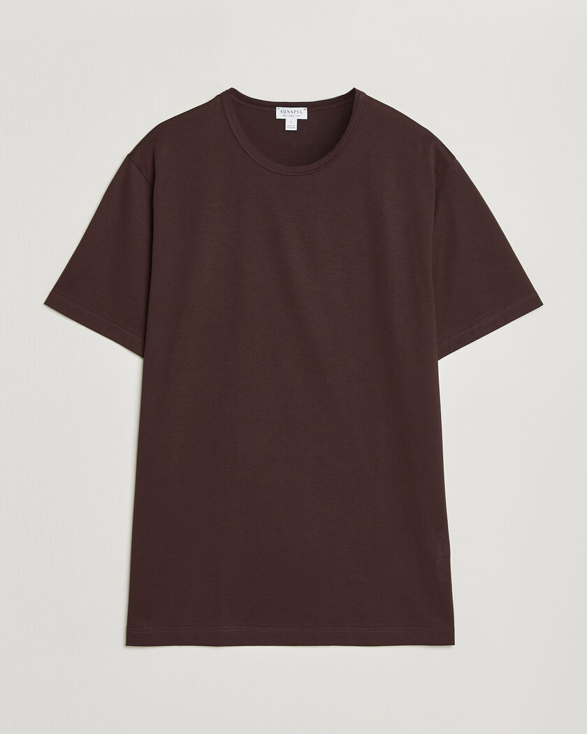Sunspel Crew Neck Q82 Cotton T-Shirt Dark Brown – Ruskea