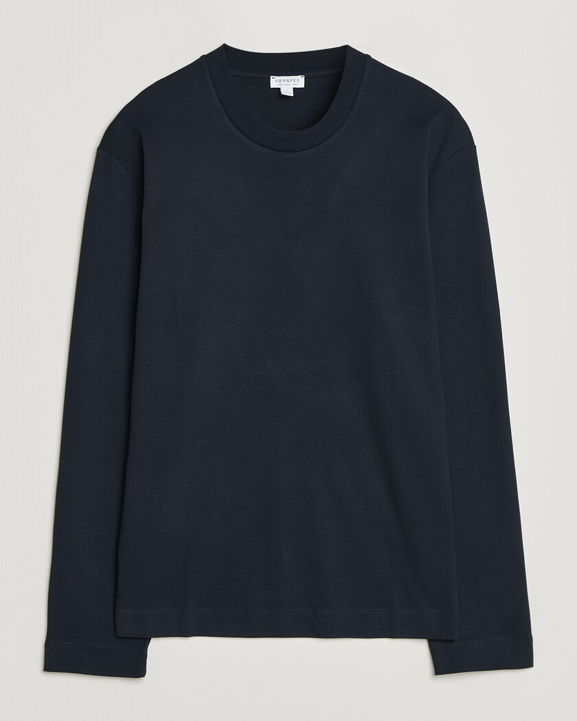 Sunspel Heavy Weight Supima Cotton Long Sleeve T-Shirt Navy – Sininen