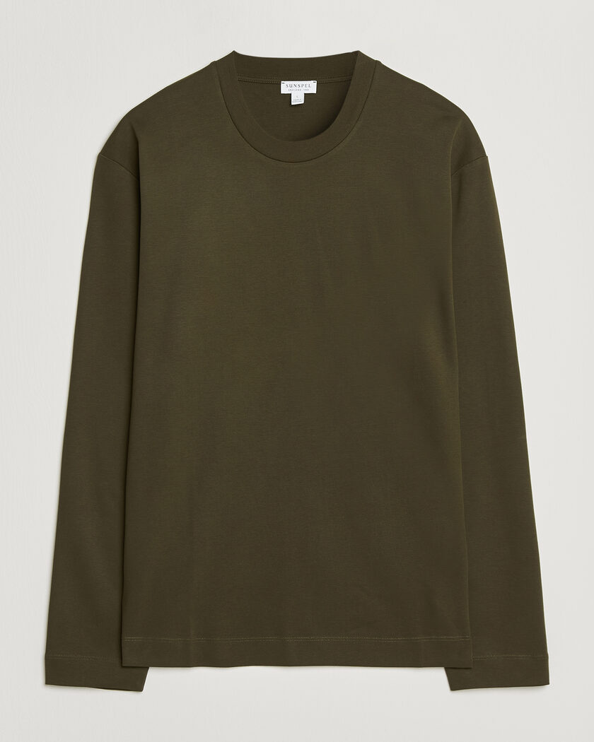 Sunspel Heavy Weight Supima Cotton Long Sleeve T-Shirt Green – Vihreä