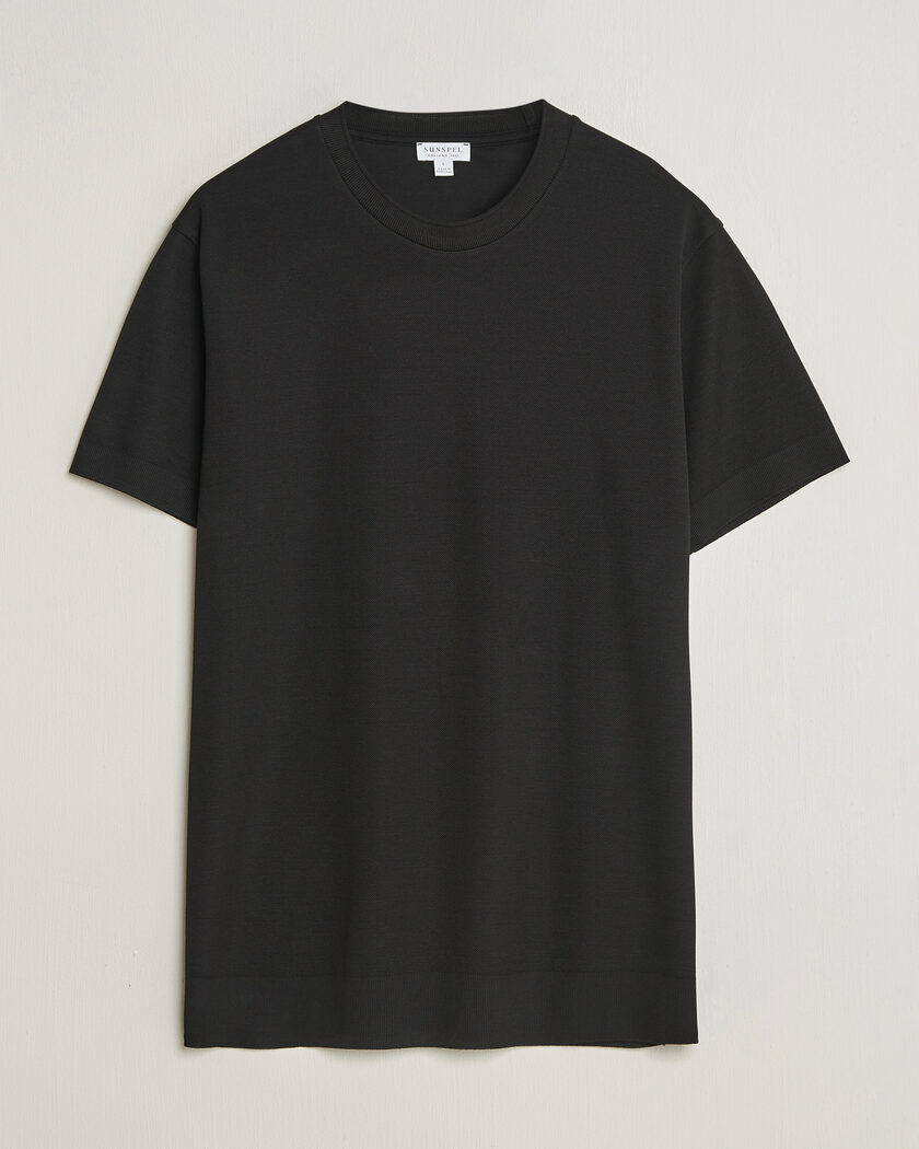Sunspel Cotton Piquet T-Shirt Black – Musta