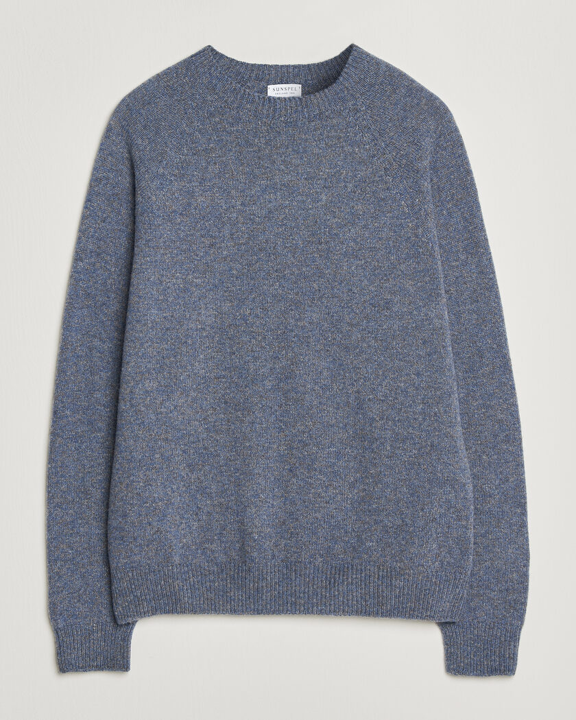 Sunspel Lambswool Crew Neck Denim Twist – Sininen