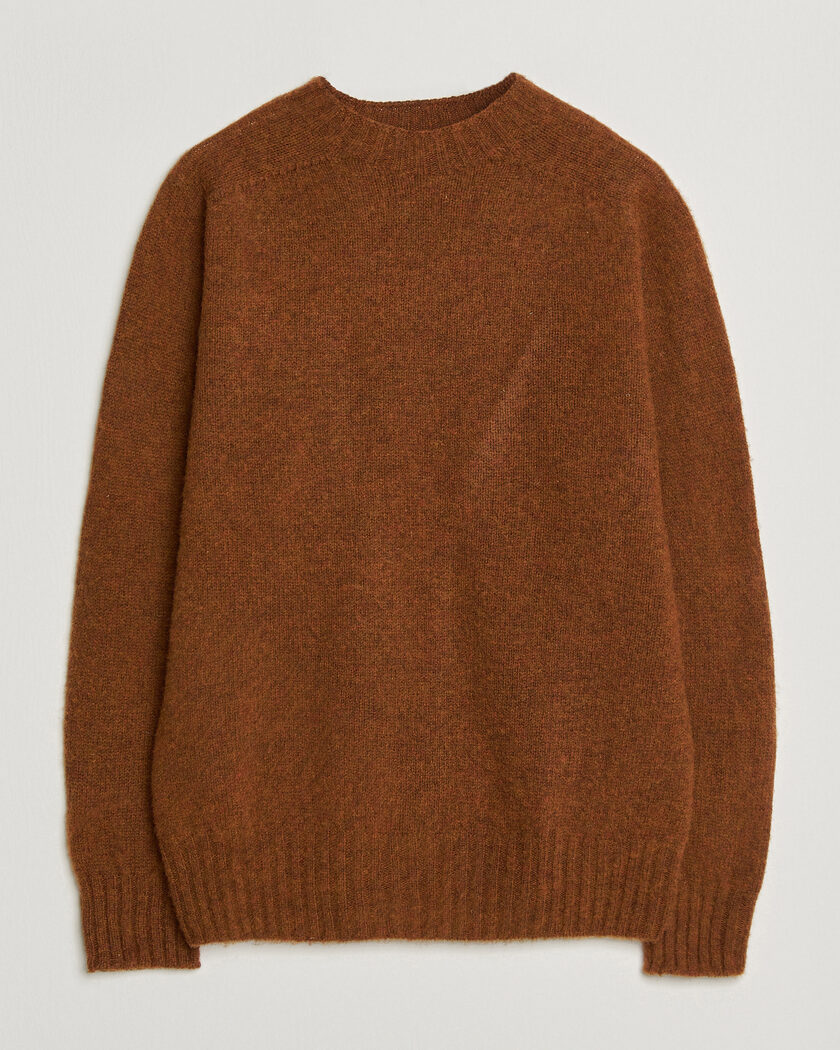 Sunspel Brushed Shetland Crew Neck Dark Tabacco – Ruskea