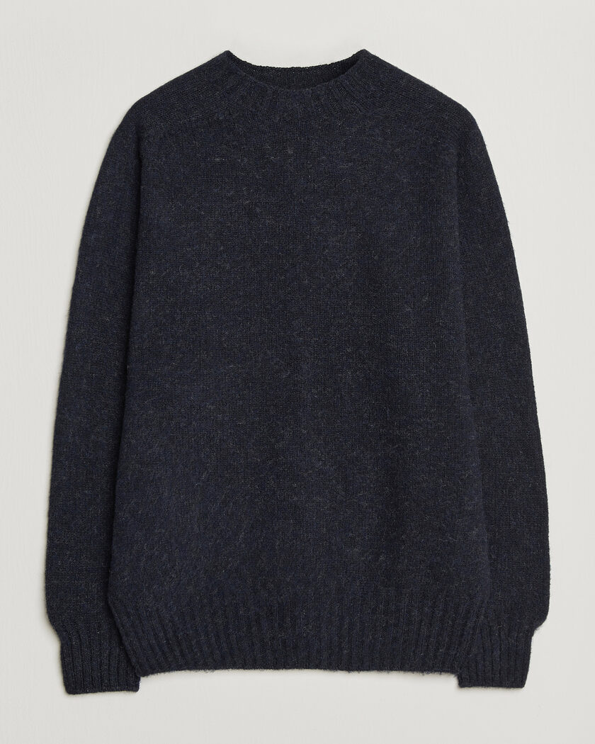 Sunspel Brushed Shetland Crew Neck Dark Navy – Sininen