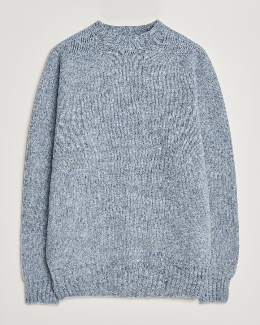 Sunspel Brushed Shetland Crew Neck Powder Blue – Sininen