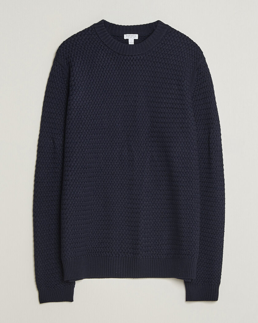 Sunspel Merino Basketweave Stitch Jumper Navy – Sininen