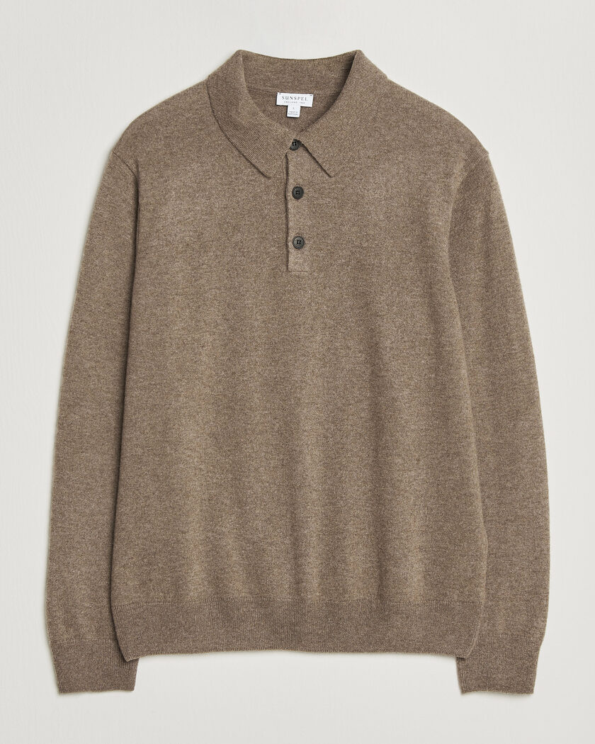 Sunspel Cashmere Polo Taupe – Ruskea