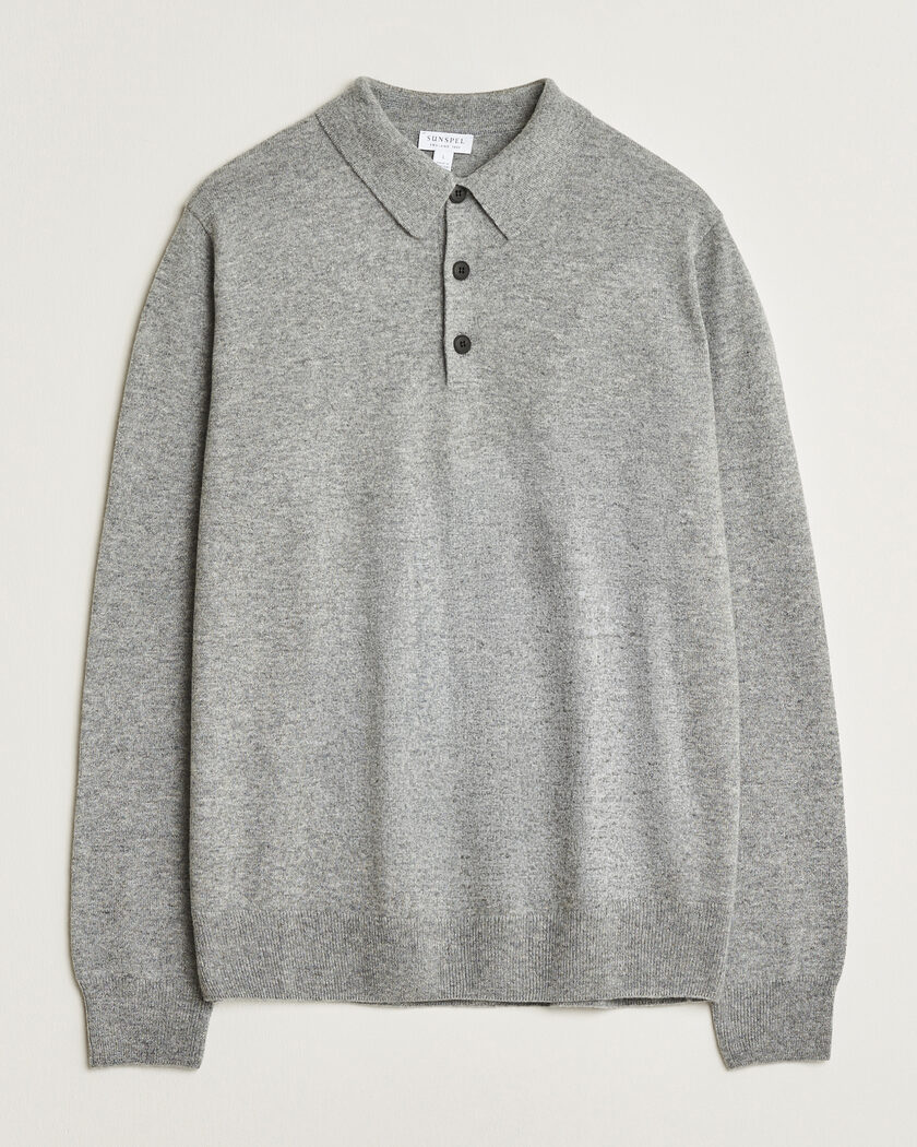 Sunspel Cashmere Polo Grey Melange – Harmaa