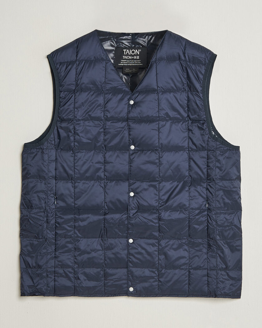 TAION V-Neck Lightweight Down Vest Dark Navy – Sininen