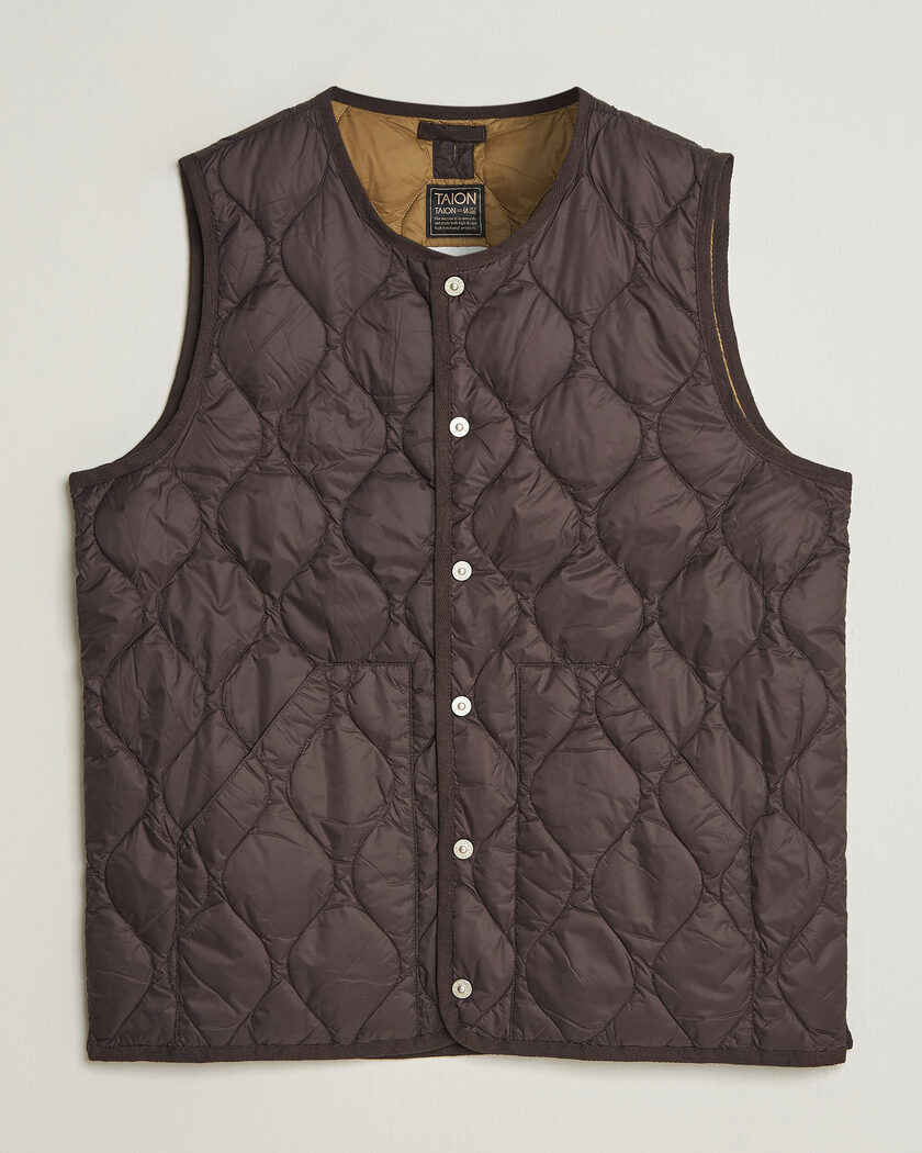 TAION Military Crew Neck Down Vest Dark Choco – Ruskea