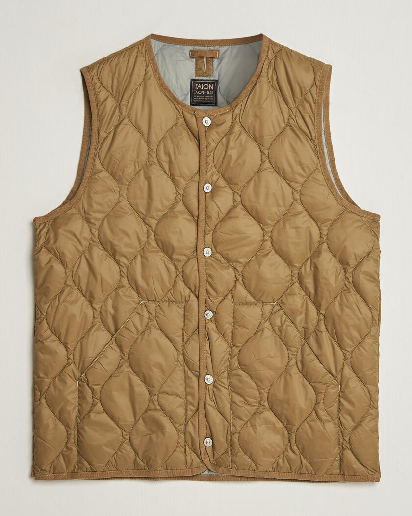 TAION Military Crew Neck Down Vest Dark Khaki Olive – Vihreä