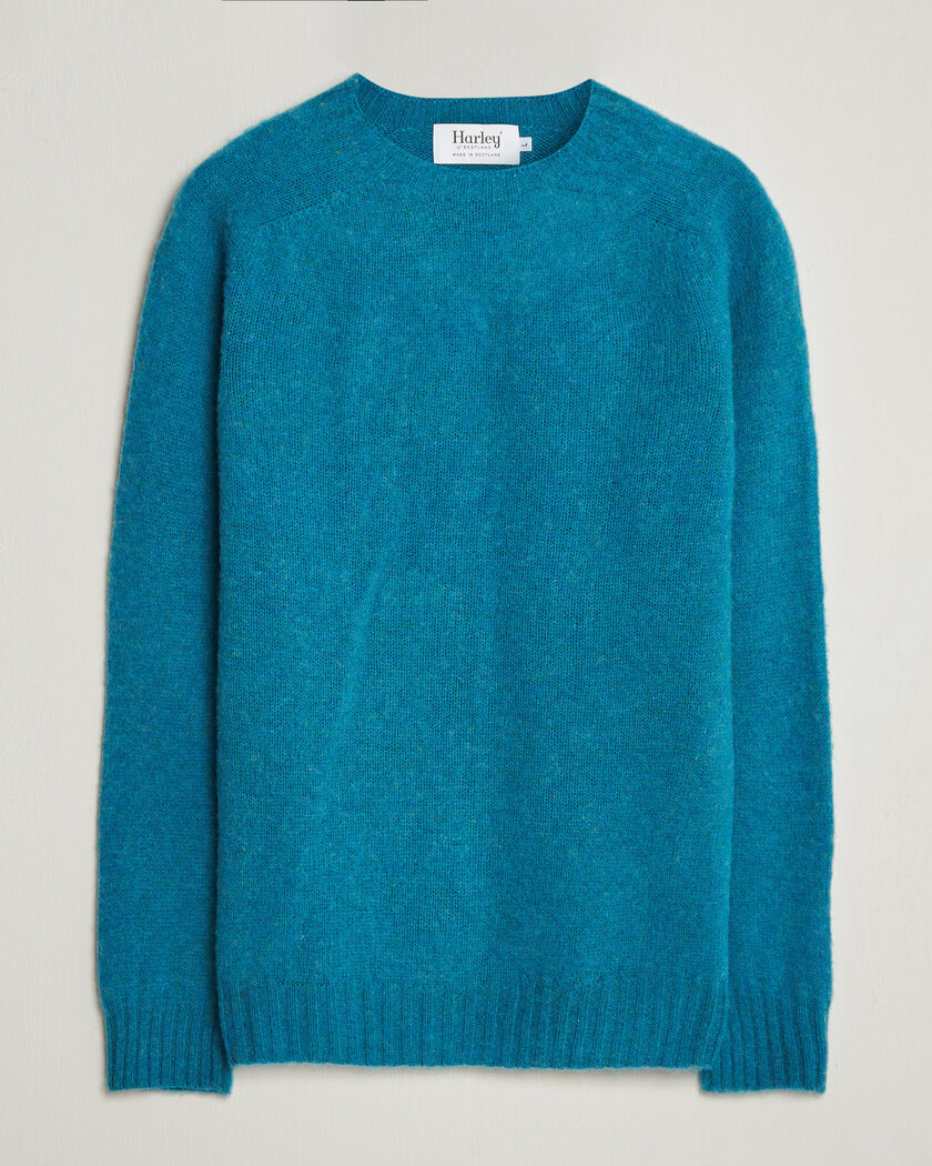 Harley Of Scotland Brushed Supersoft Lambswool Crewneck Gulfstream – Sininen