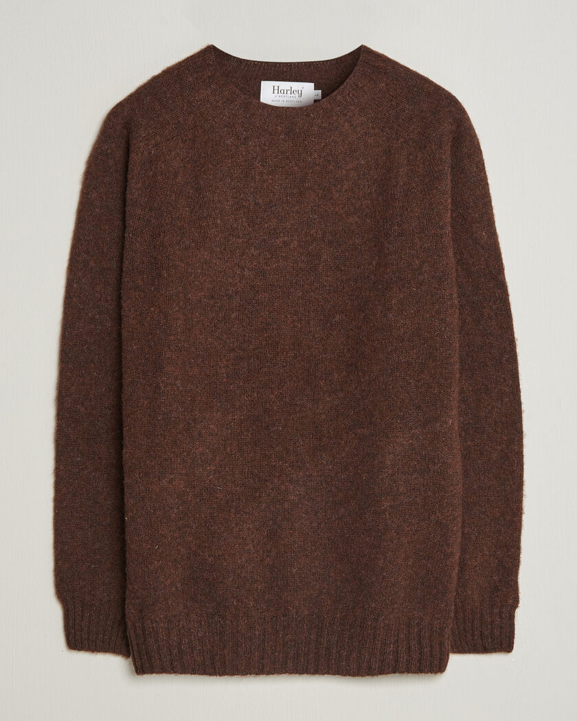 Harley Of Scotland Brushed Supersoft Lambswool Crewneck Marron – Ruskea