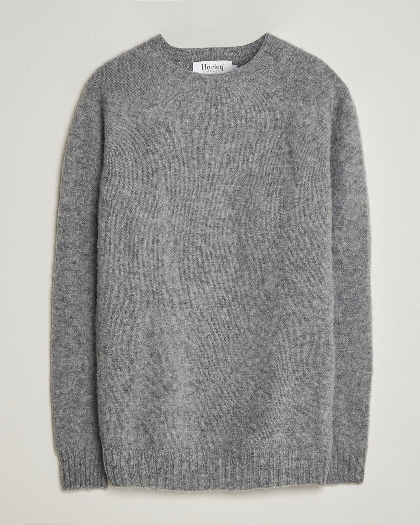 Harley Of Scotland Brushed Supersoft Lambswool Crewneck Mid Grey – Harmaa
