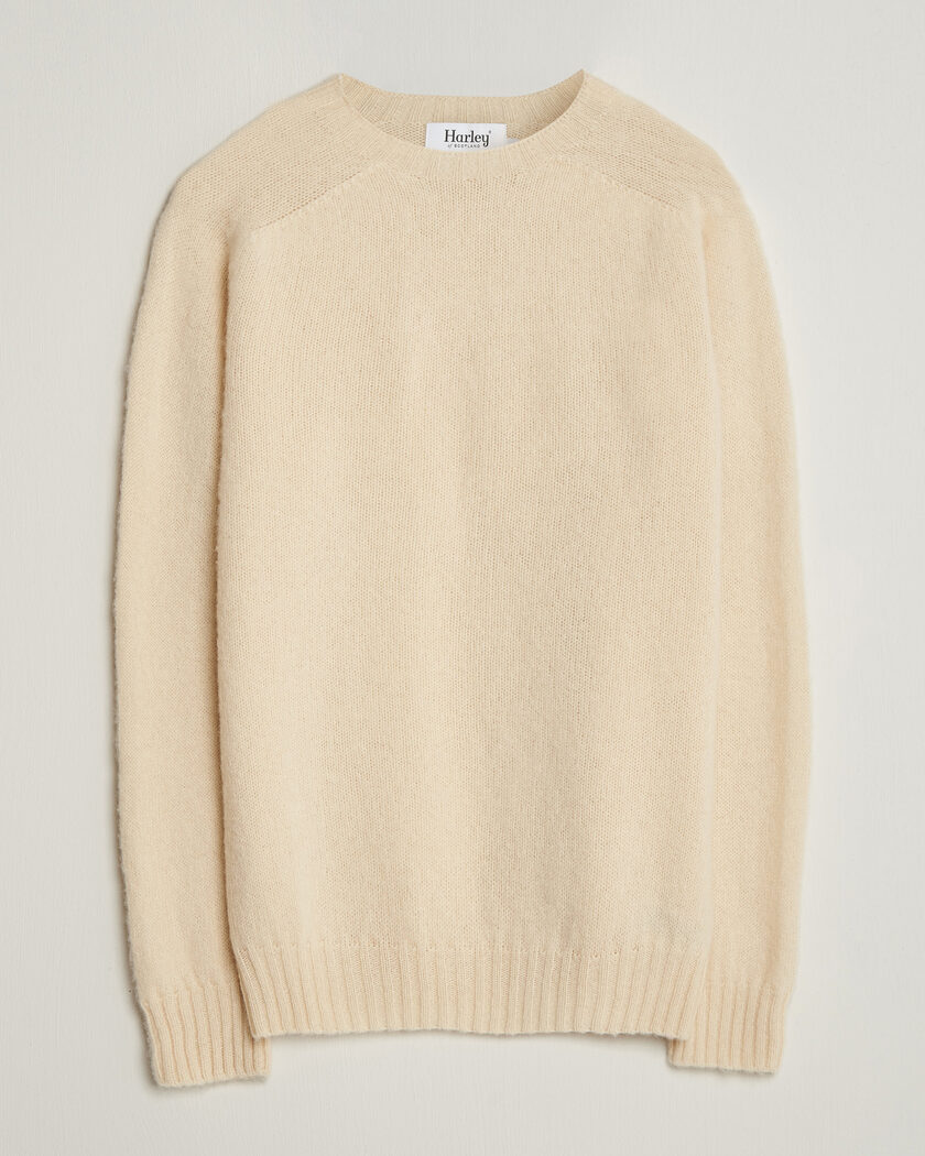 Harley Of Scotland Brushed Supersoft Lambswool Crewneck Vanilla – Valkoinen