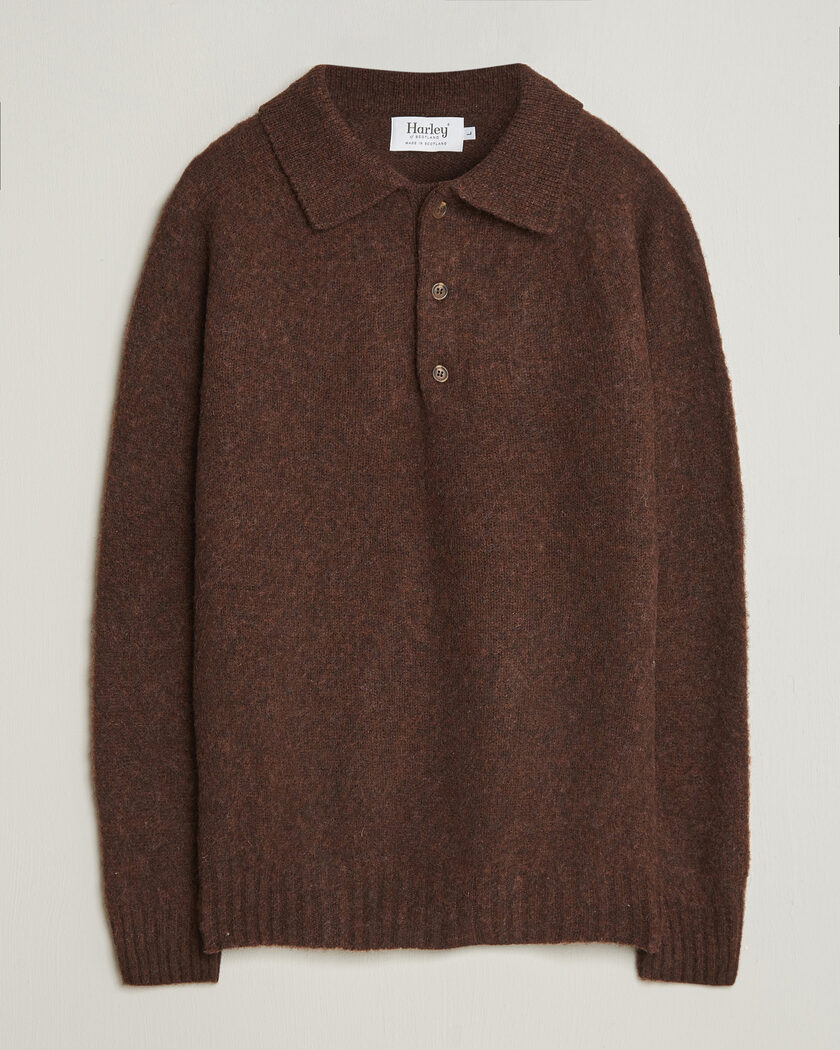 Harley Of Scotland Brushed Supersoft Lambswool Polo Marron – Ruskea