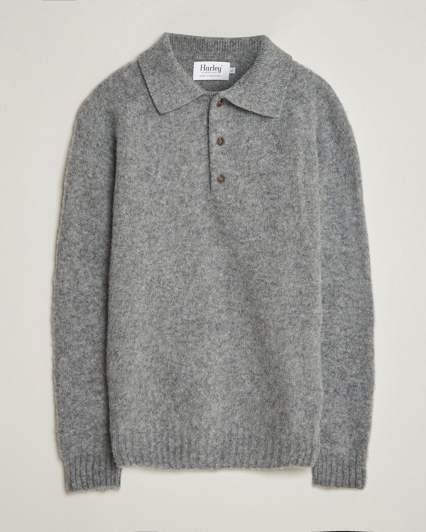 Harley Of Scotland Brushed Supersoft Lambswool Polo Mid Grey – Harmaa