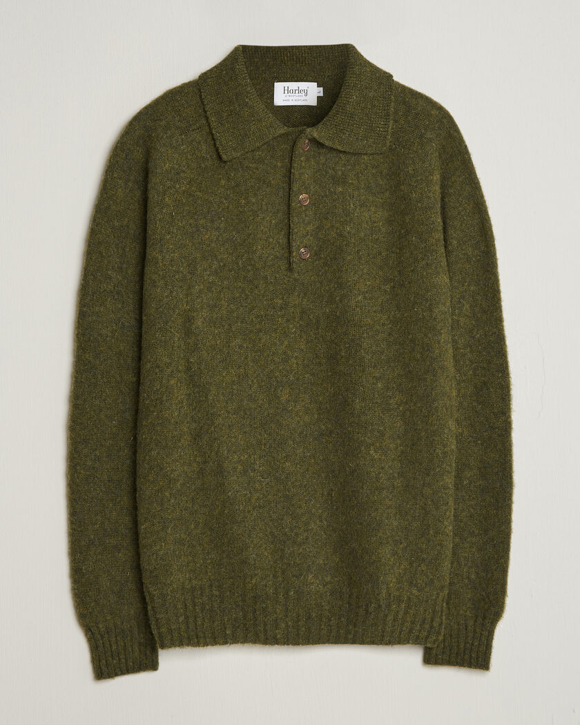 Harley Of Scotland Brushed Supersoft Lambswool Polo Scots Pine – Vihreä
