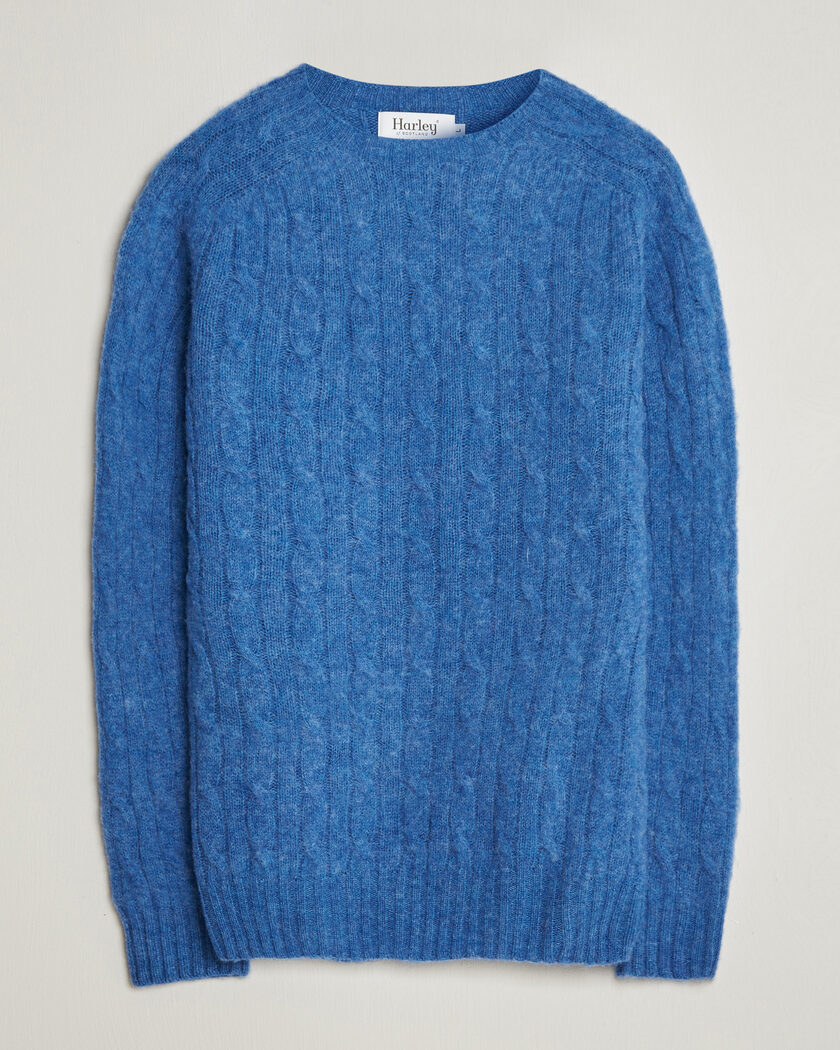 Harley Of Scotland Brushed Supersoft Lambswool Cable Cobalt – Sininen