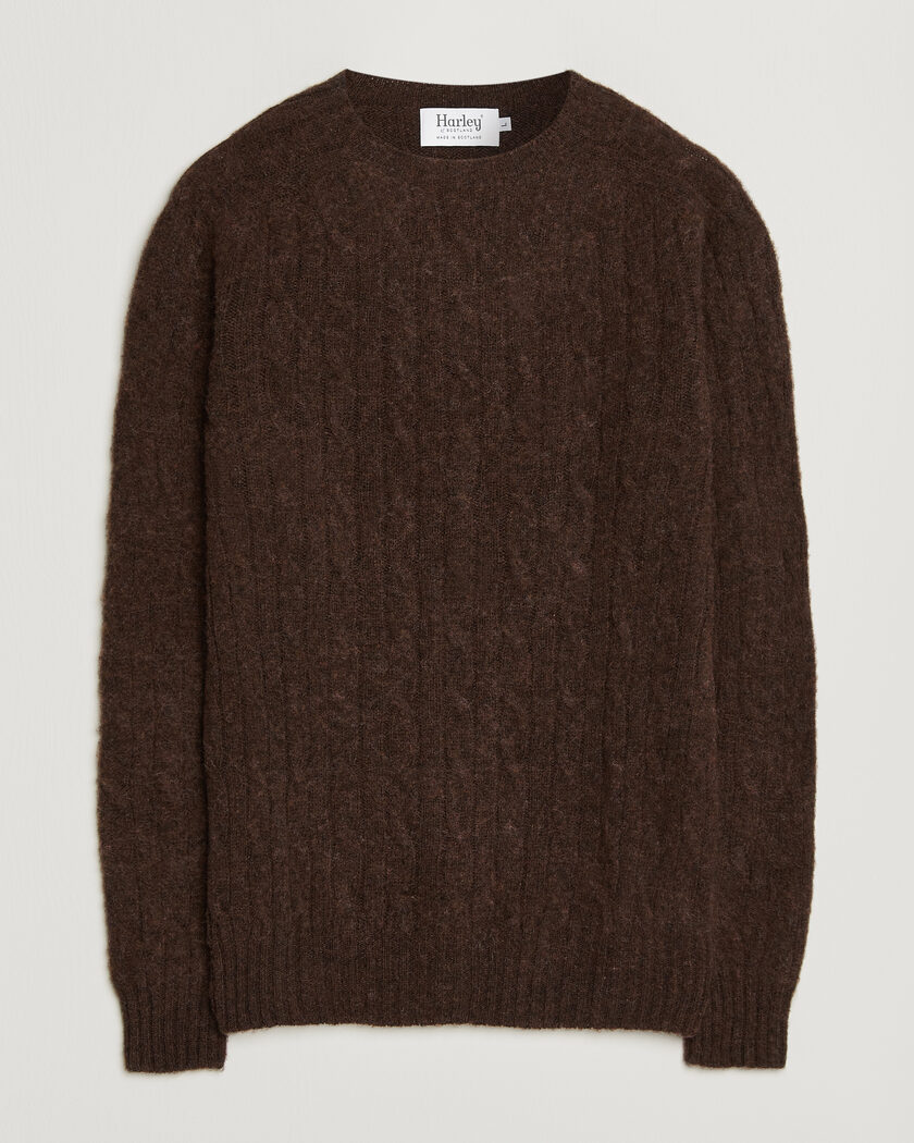 Harley Of Scotland Brushed Supersoft Lambswool Cable Marron – Ruskea