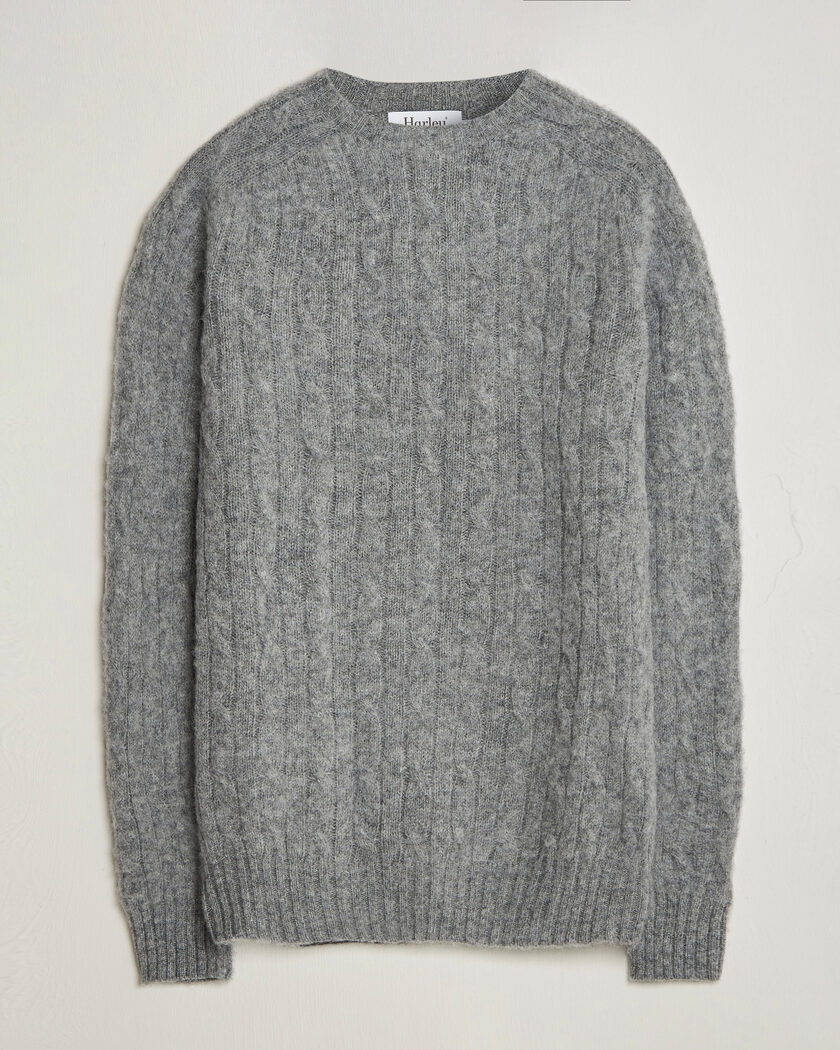  Harley Of Scotland Brushed Supersoft Lambswool Cable Mid Grey – Harmaa