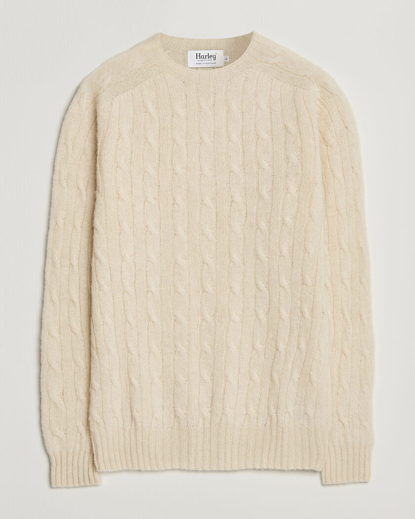 Harley Of Scotland Brushed Supersoft Lambswool Cable Vanilla – Valkoinen