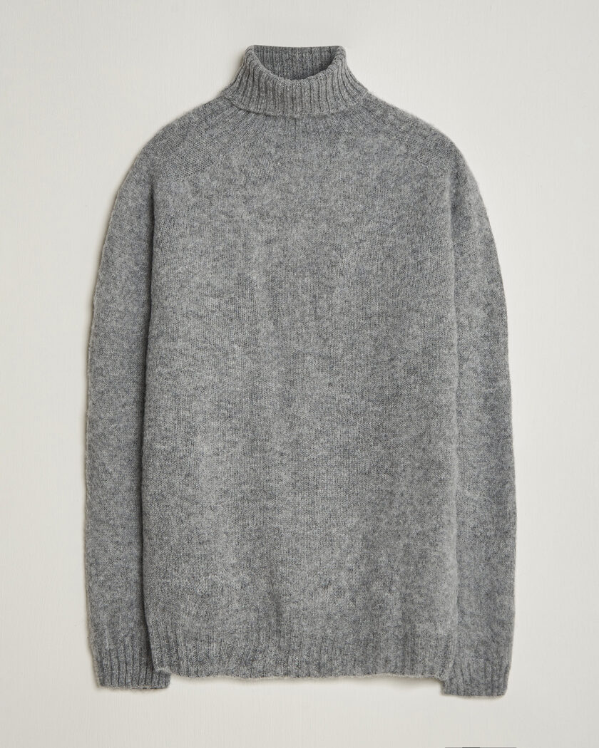 Harley Of Scotland Brushed Supersoft Lambswool Rollneck Mid Grey – Harmaa