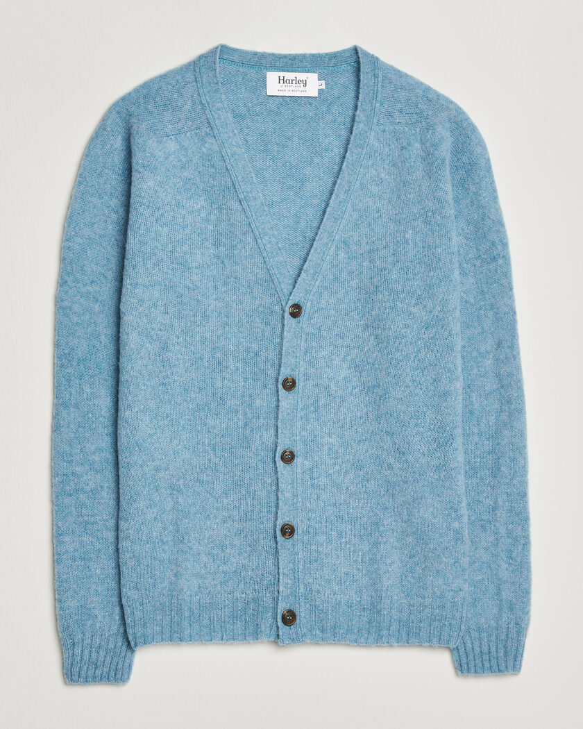 Harley Of Scotland Brushed Supersoft Lambswool Cardigan Loch Blue – Sininen