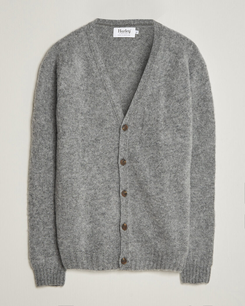 Harley Of Scotland Brushed Supersoft Lambswool Cardigan Mid Grey – Harmaa