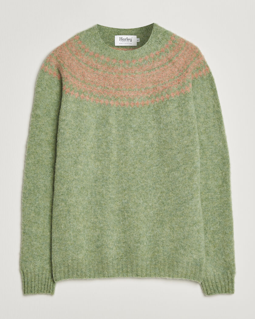 Harley Of Scotland Brushed Supersoft Lambswool Yolk Fairisle Sage/Parfait – Vihreä