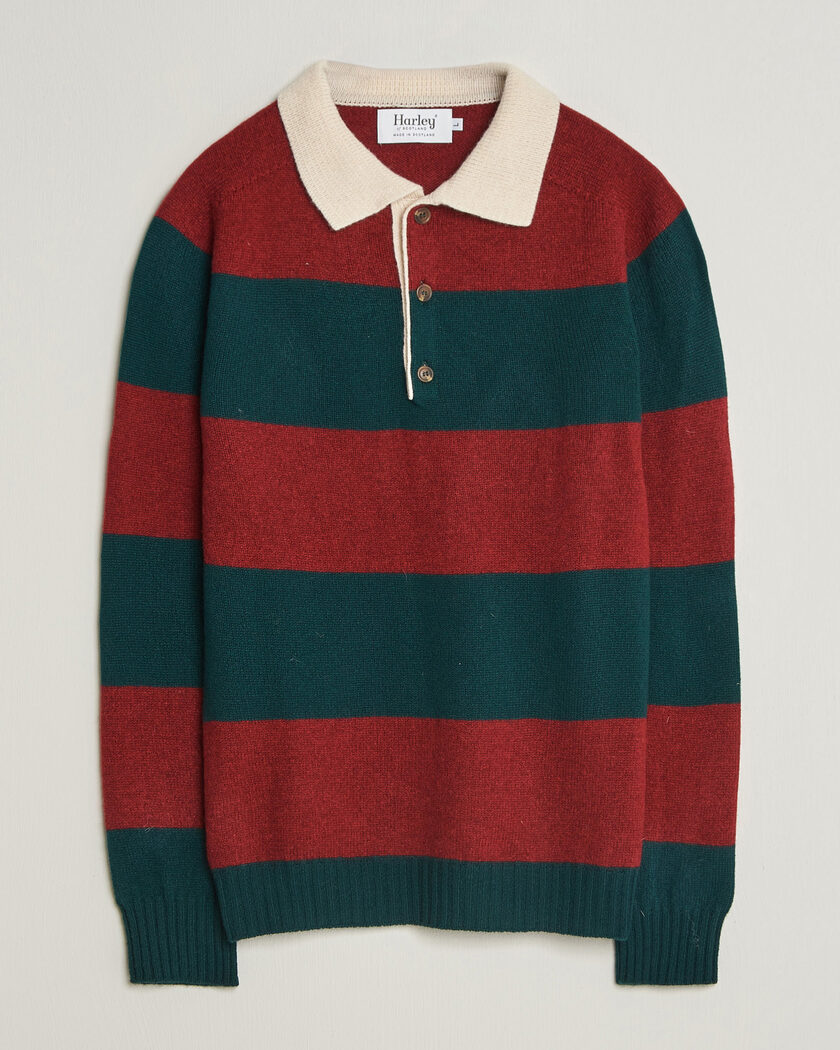 Harley Of Scotland Supersoft 2ply Lambswool Rugby Green/Red – Vihreä