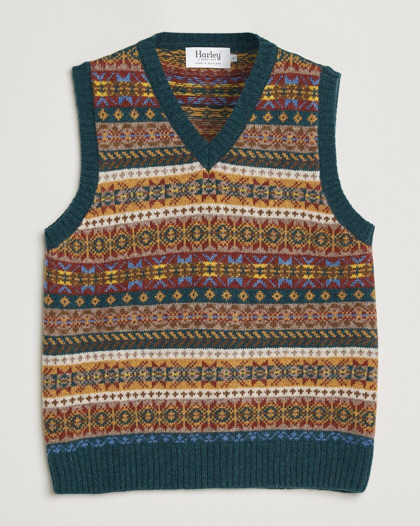 Harley Of Scotland Supersoft 2ply Lambswool Fairisle Vest Tempest – Monivärinen
