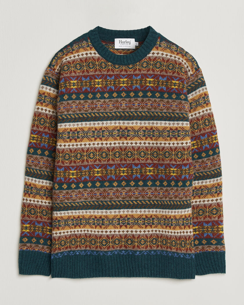 Harley Of Scotland Supersoft 2ply Lambswool Fairisle Crew Tempest – Monivärinen