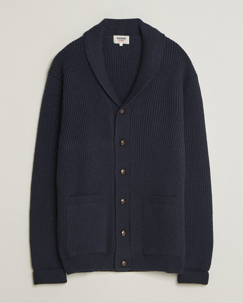 Kamakura Shirts McQueen Shawl Collar Cardigan Navy – Sininen