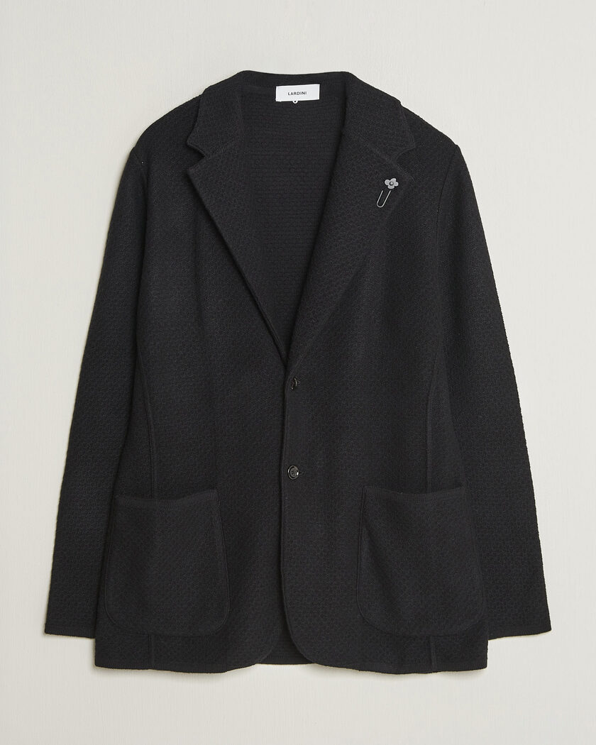 Lardini Knitted Structure Wool/Cashmere Blazer Black – Musta