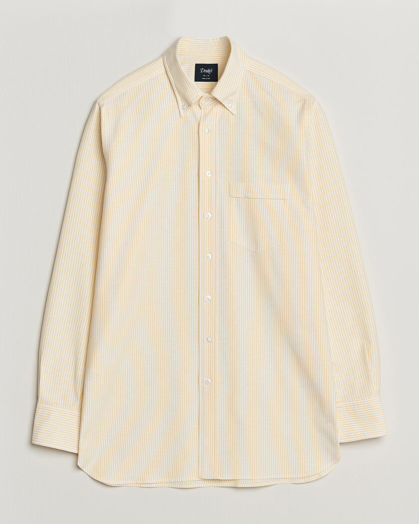 Drake's Striped Button Down Oxford Shirt Yellow – Keltainen