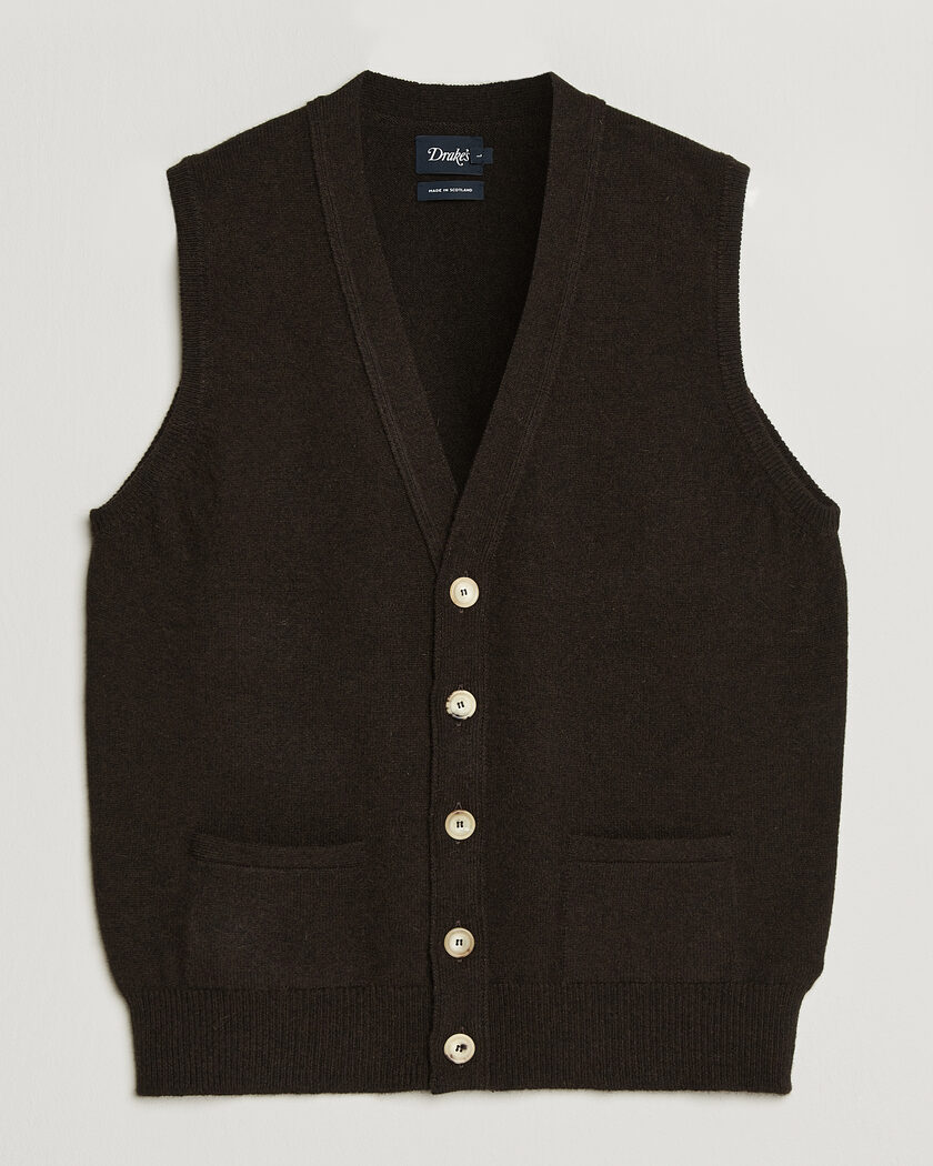 Drake's Lambswool Vest Cardigan Dark Brown – Ruskea