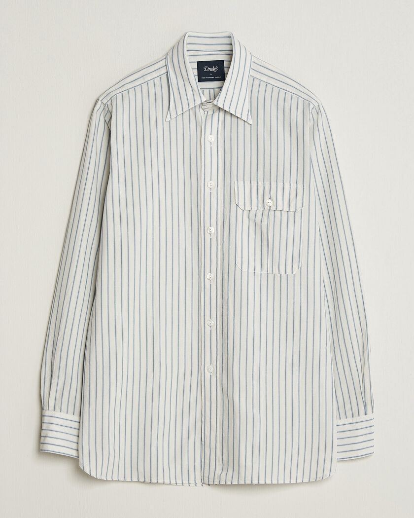 Drake's One Pocket Halo Stripe Shirt White – Valkoinen