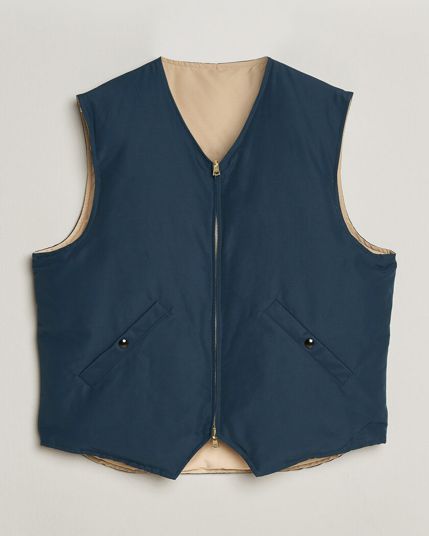 Drake's Reversible Down Vest Petrol/Ecru – Sininen