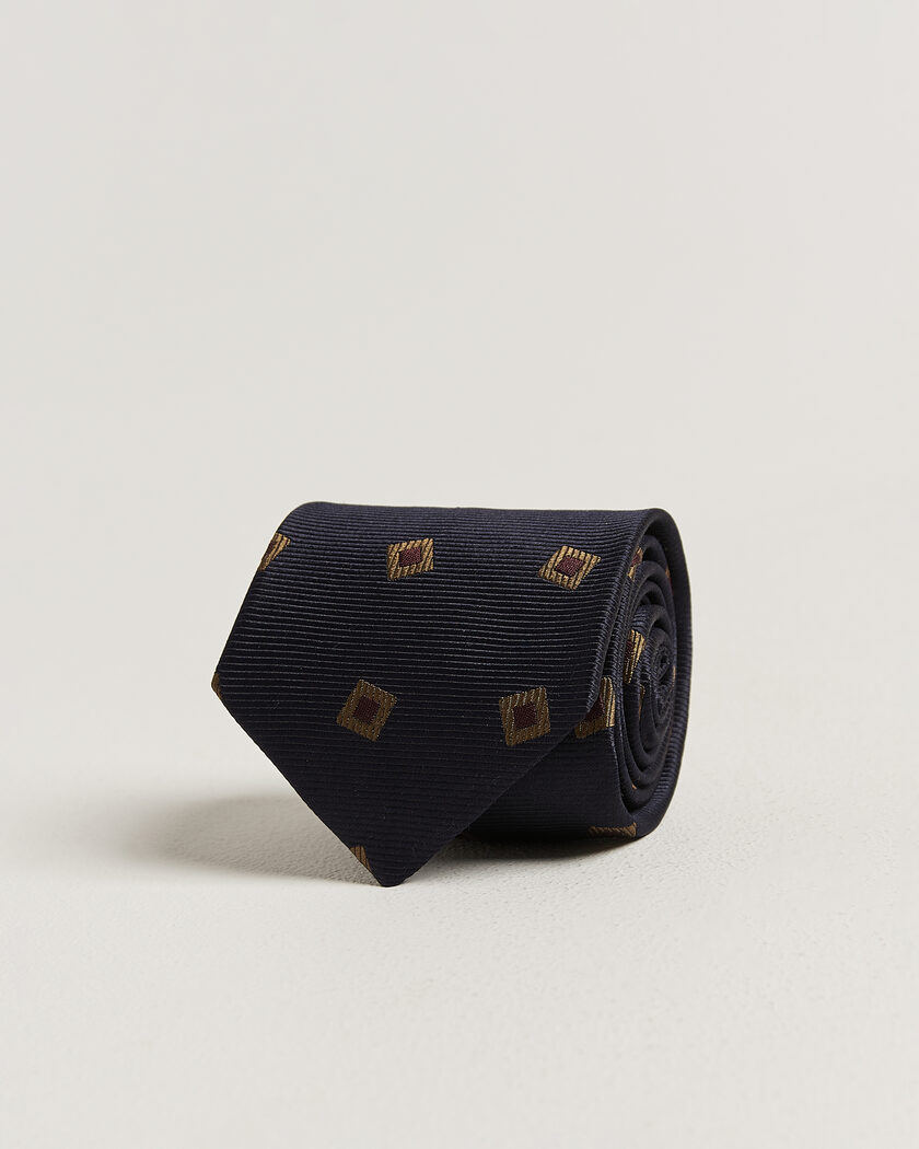 Drake's Diamond Motif Silk Tie Navy/Gold/Red – Sininen