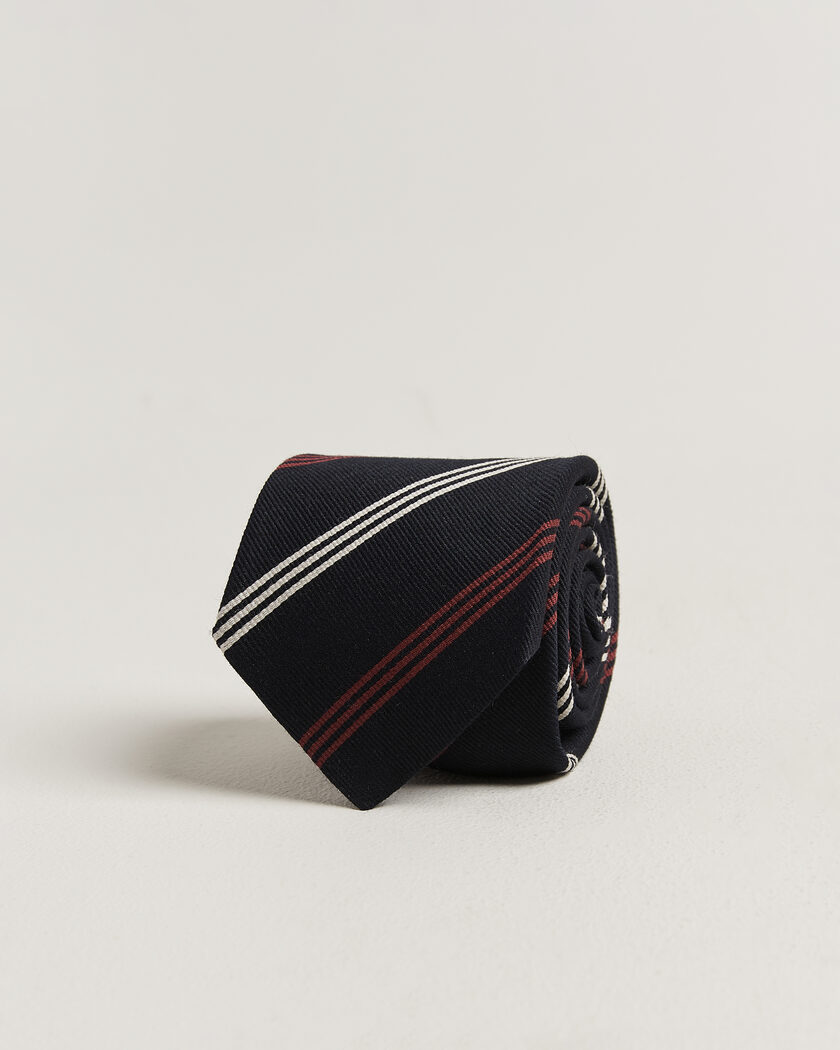 Drake's Reppe Stripe Wool/Silk Tie Navy/Brown/White – Sininen