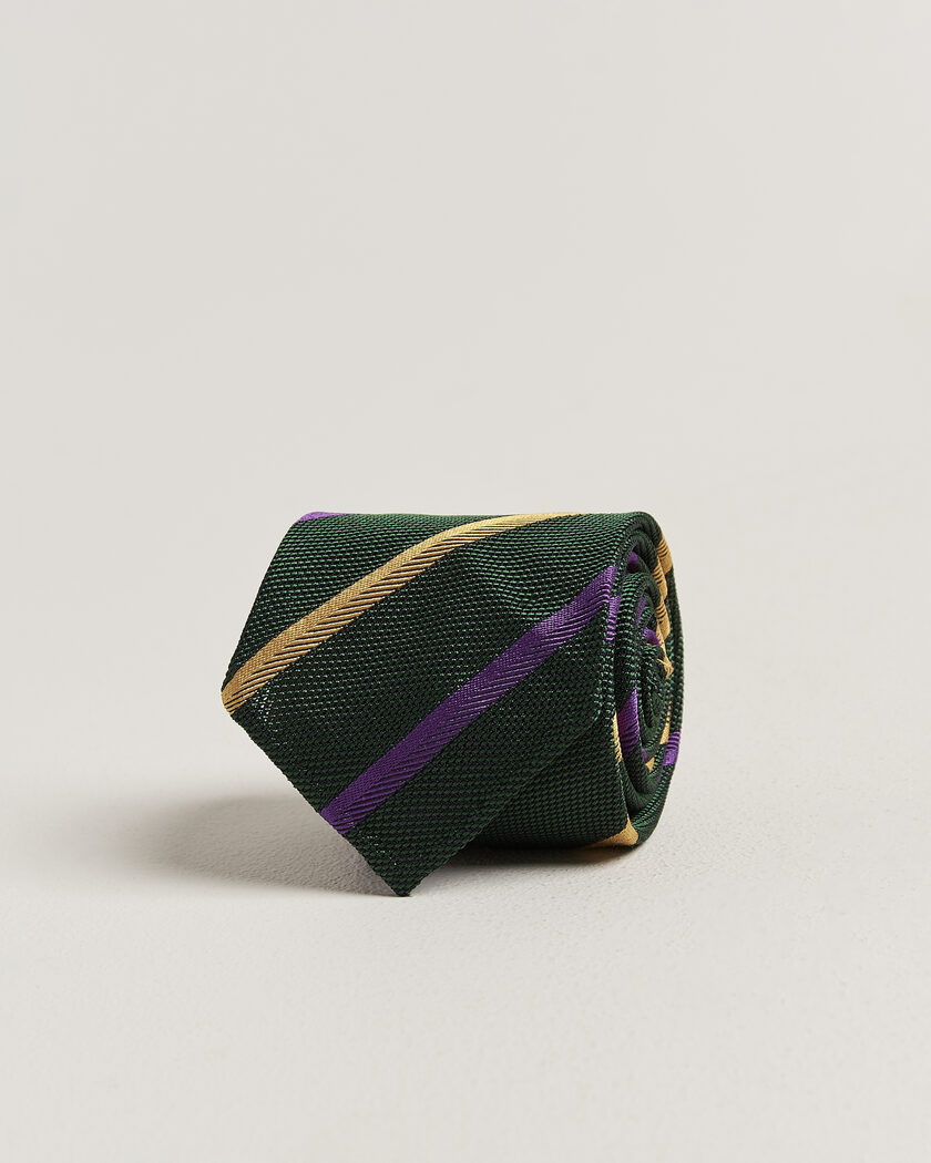 Drake's Multistripe Grenadine Silk Tie Green/Yellow/Purple – Vihreä