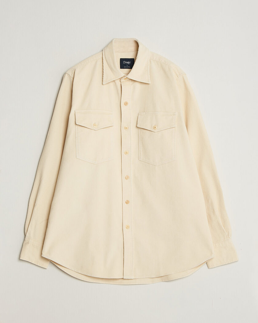 Drake's Two Pocket Corduroy Shirt Ecru – Valkoinen