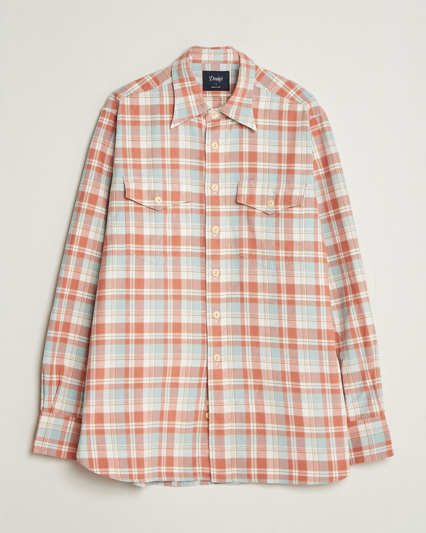 Drake's Two Pocket Check Shirt Pink/Blue – Monivärinen