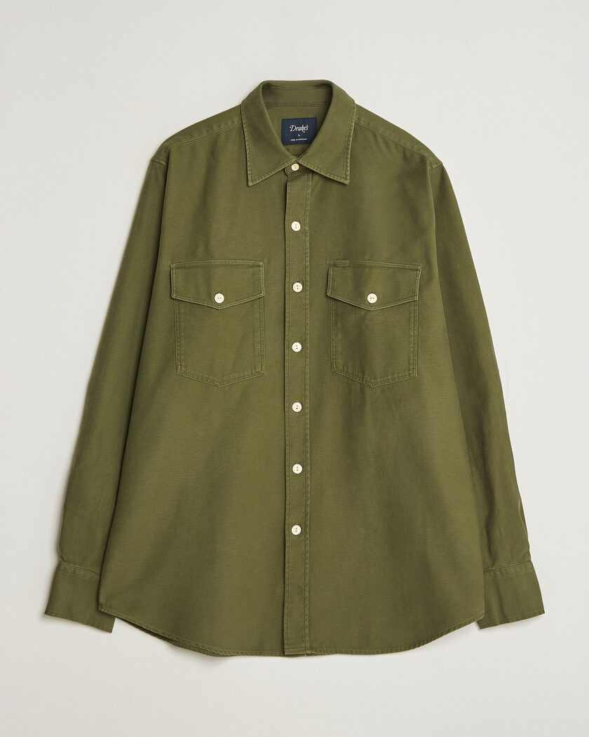 Drake's Two Pocket Casual Cotton Shirt Olive – Vihreä