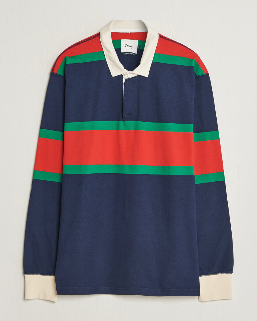 Drake's Middle Stripe Rugby Navy/Red/Green – Sininen