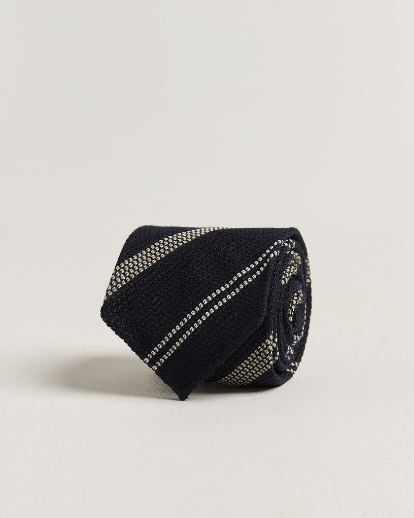 Drake's Striped Grenadine Tie Navy/White – Sininen