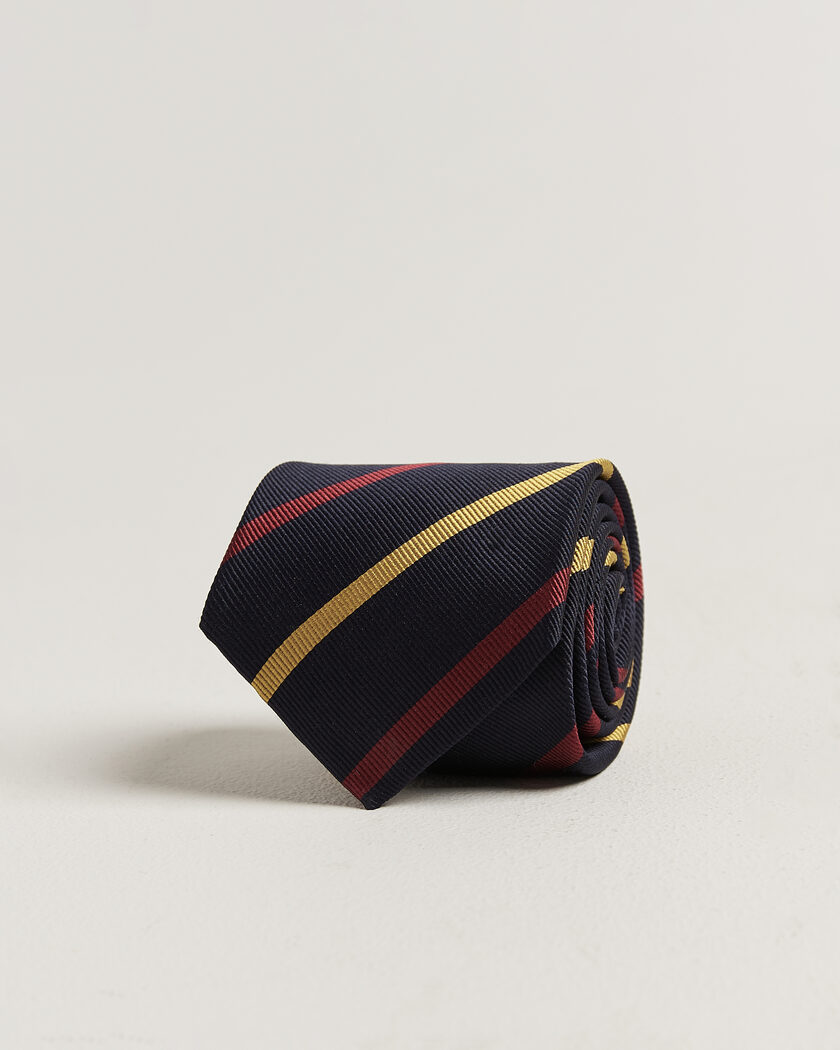 Drake's Line Stripe Super Reppe Tie Navy/Red/Yellow – Sininen